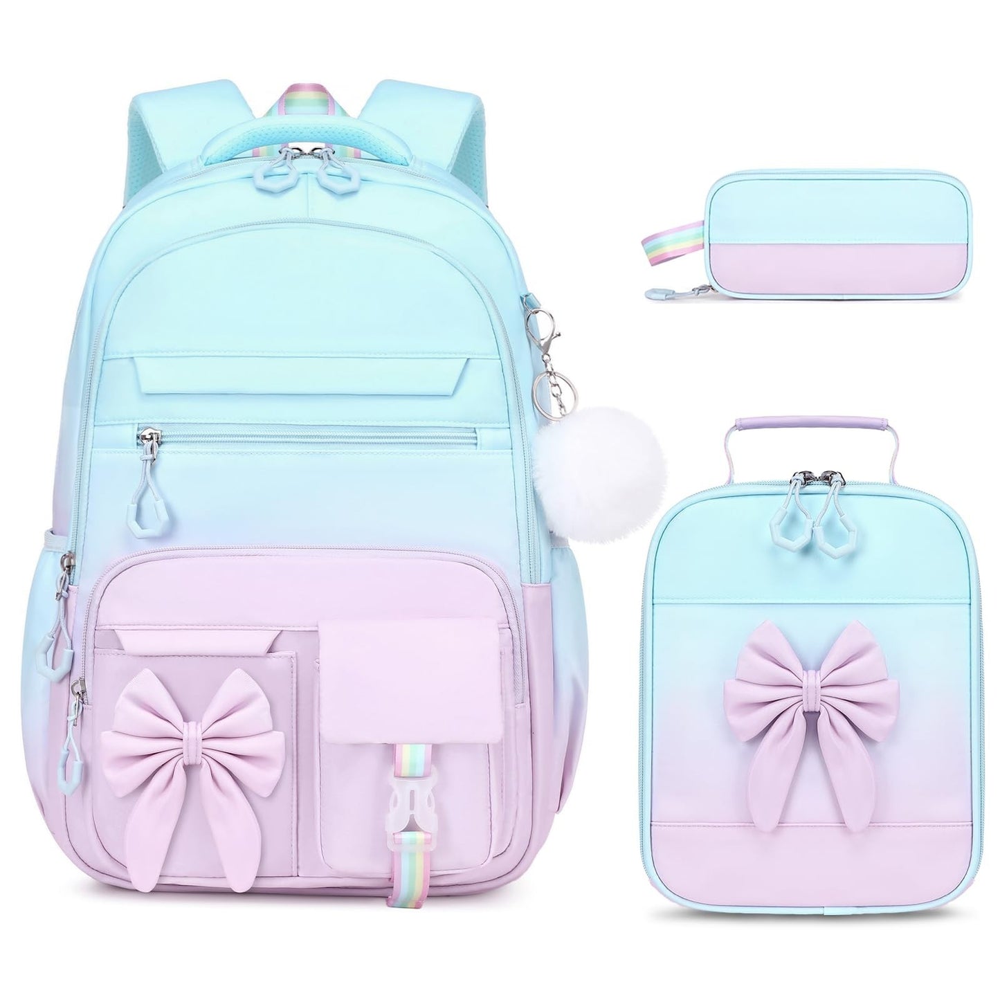 Cute Girls Backpack Set with Lunch Bag & Pencil Case   Stylish School Bag for Ki1