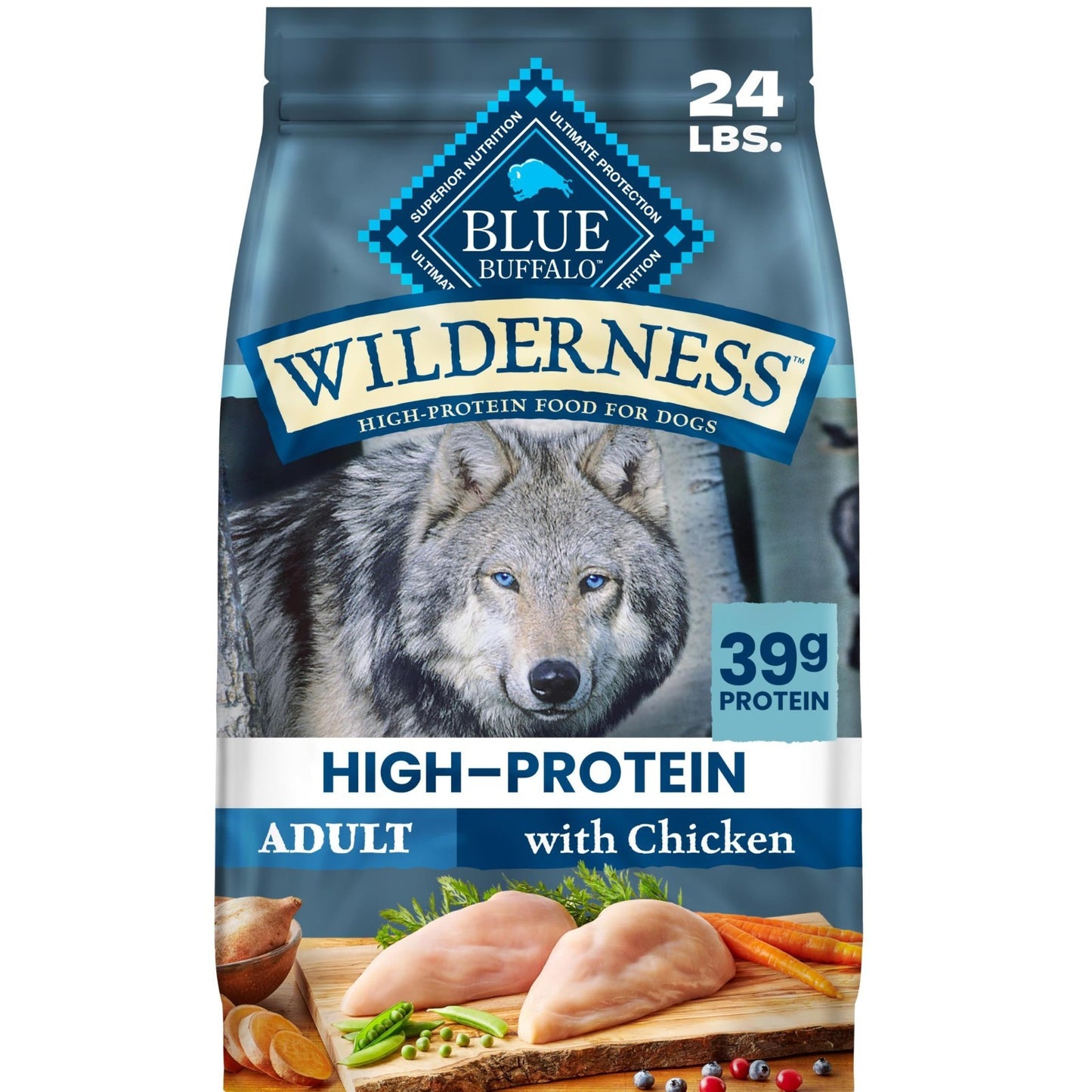 High Protein Wilderness Chicken & Wholesome Grains Dry Dog Food, 24lb   Adult Fo1