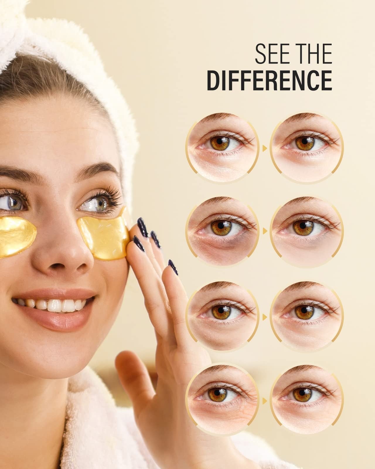 24K Gold Under Eye Patches - 25 Pairs, Collagen Eye Masks for Dark Circles & Puf4