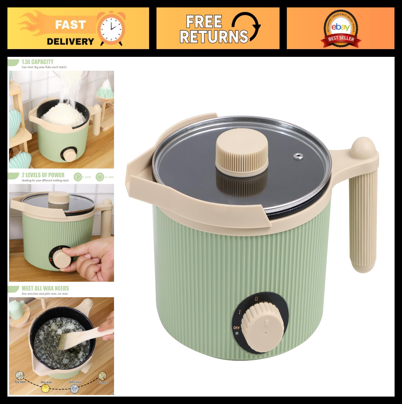 3Lbs Green Wax Melting Pot for Candle Making - Handheld, Non-Stick, Easy Pour0