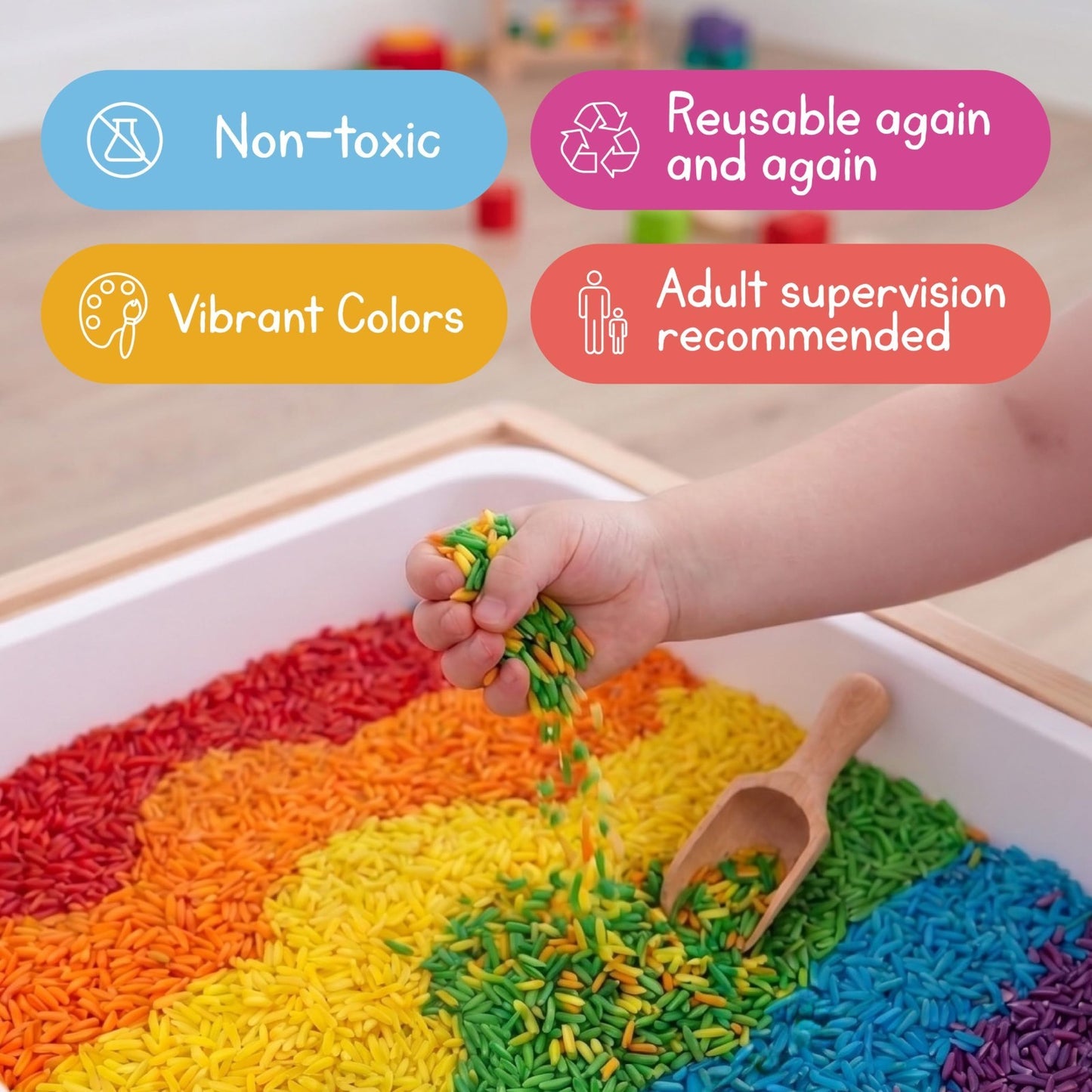 Colorful Sensory Play Rice for Kids - 6 Pack (6 lbs Total) Non-Toxic Bin Fillers3