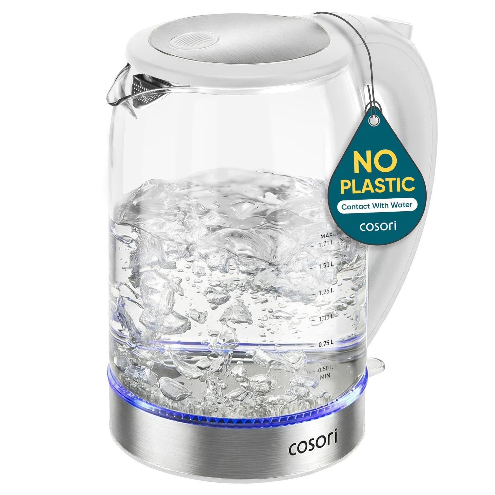 Electric Kettle 1.7L Borosilicate Glass, No Plastic Contact, Auto Shut Off, Easy1