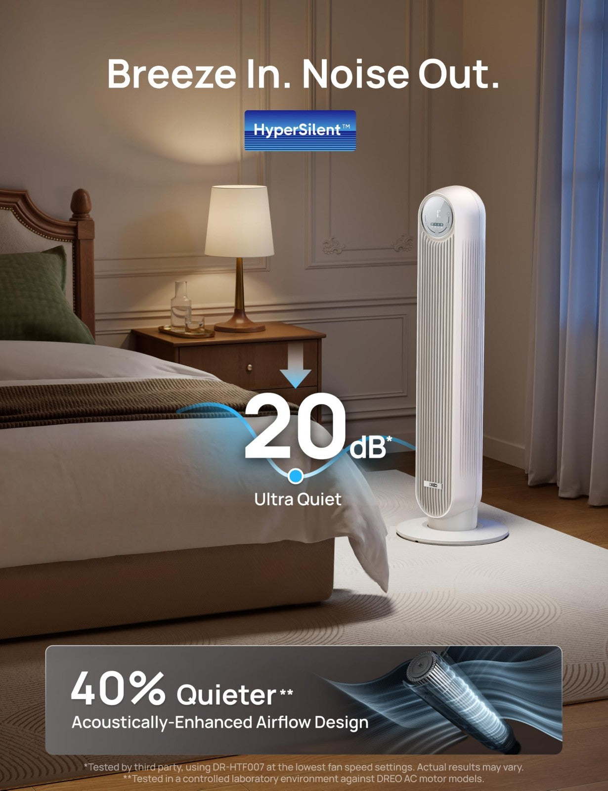 Ultra Quiet Bladeless Tower Fan   28ft/s Speed, 90° Oscillation, 8 Modes, Remote3