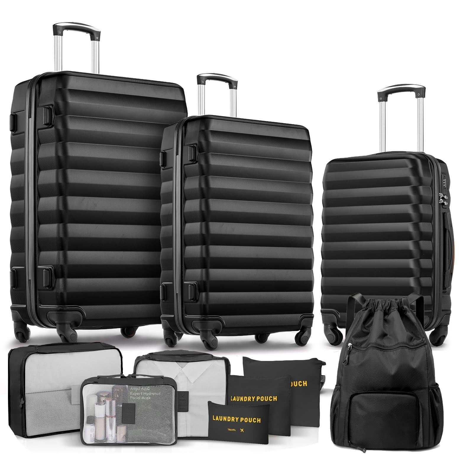 3-Piece Hard Shell Luggage Set with Spinner Wheels, Carry-On Suitcase & Packing1