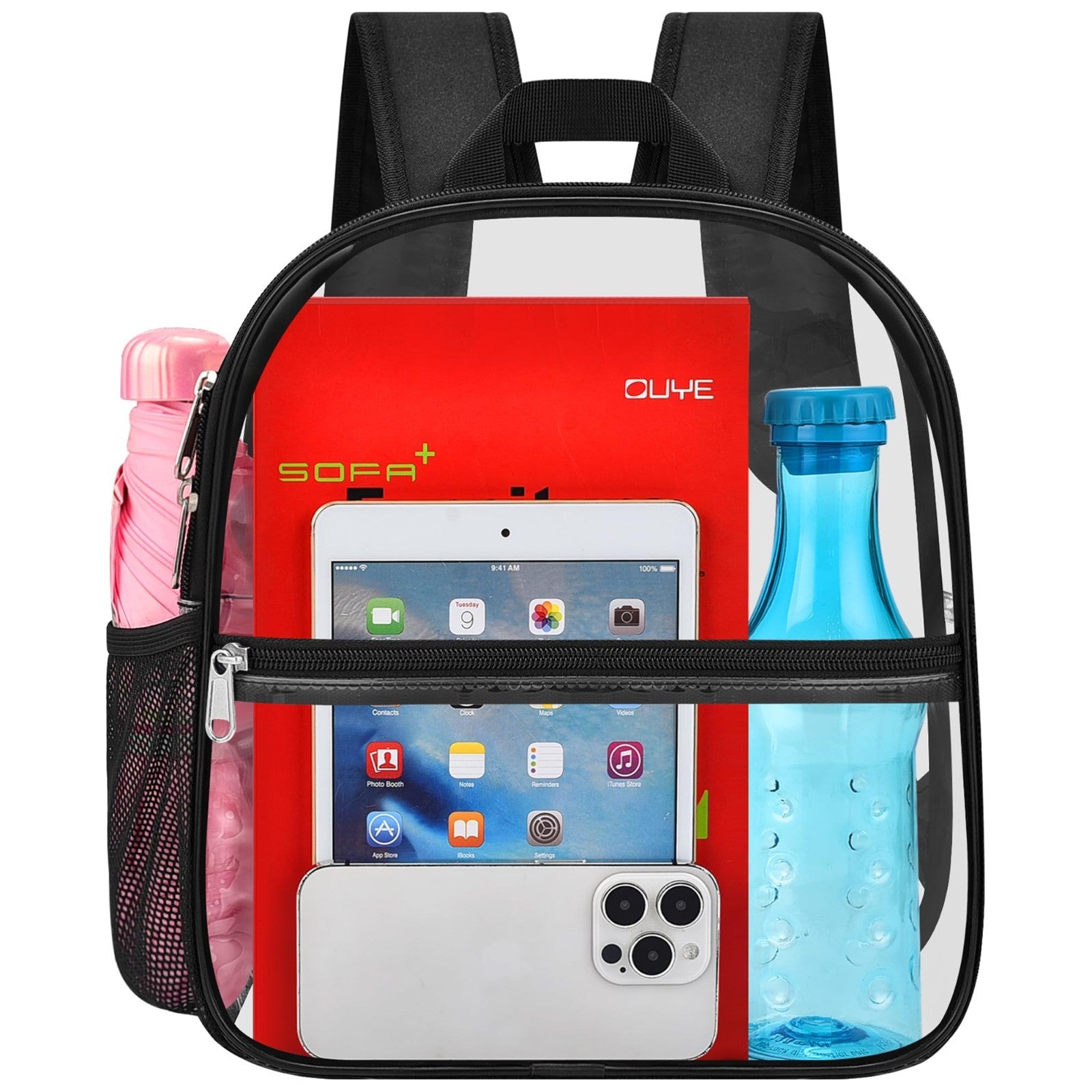 Clear Stadium Approved Backpack - Transparent 12"x6"x11" for Concerts & Events,1