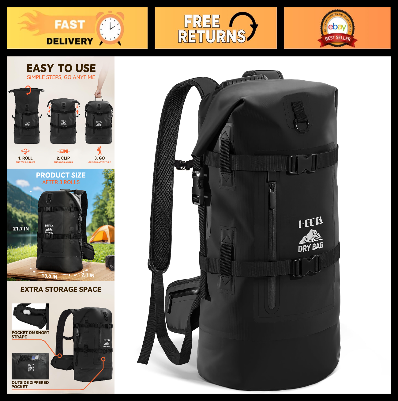 Waterproof 40L Dry Bag Backpack for Hiking, Kayaking, Travel & Camping Gear0