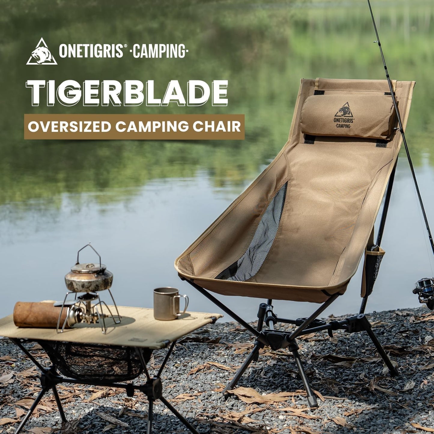 Comfortable High Back Folding Camping Chair with Pillow, Widened Seat Design3