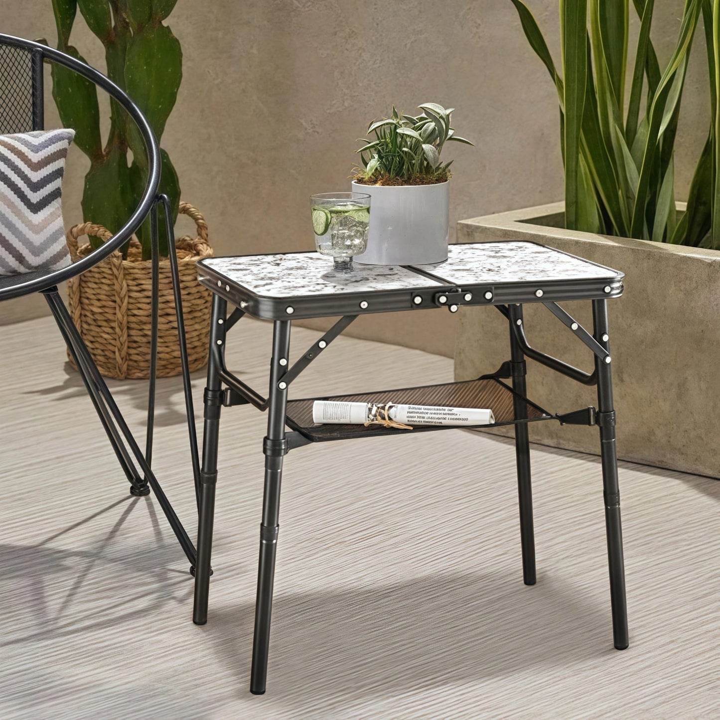 Portable Adjustable Height Outdoor Folding Side Table - Aluminum Patio End Table5