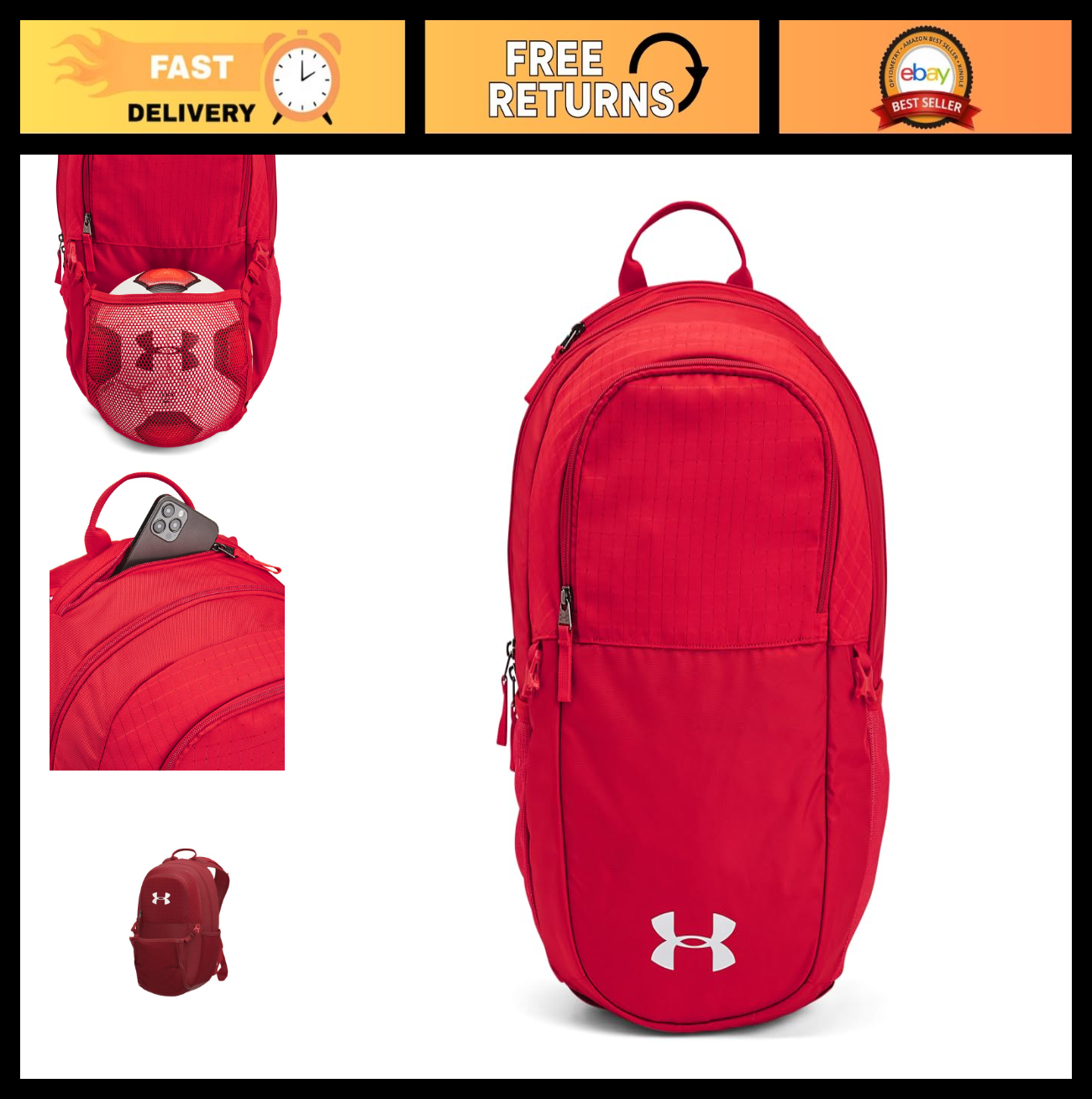 Men's All Sport Backpack, Red & White, One Size Fits All, Durable, Lightweight,0