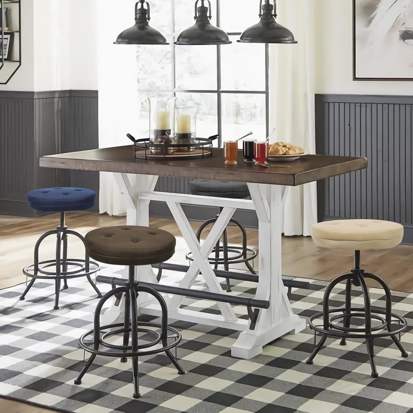 Set of 2 Round Bar Stool Cushions, Breathable Black Seat Covers, 12" Diameter5