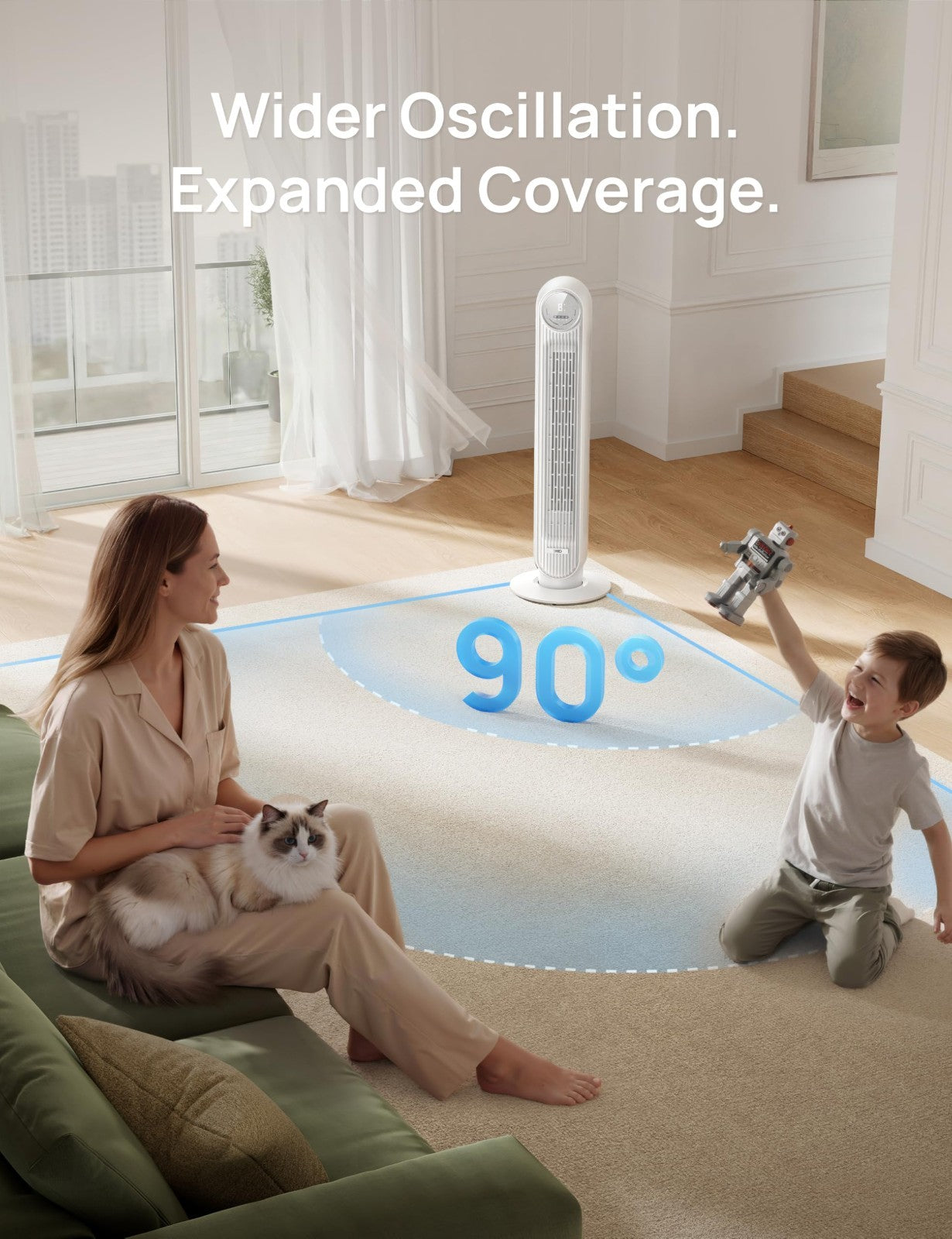 Ultra Quiet Bladeless Tower Fan   28ft/s Speed, 90° Oscillation, 8 Modes, Remote5