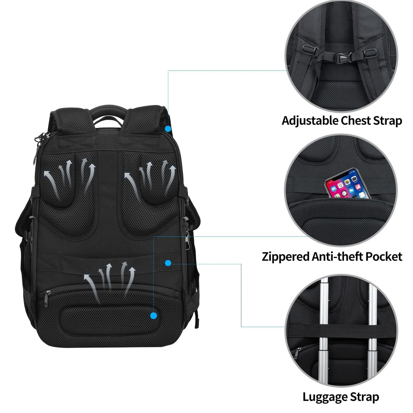 XXXL Laptop Backpack for 18.4 Inch Computers, Stylish Travel Bag for Men, Black/4