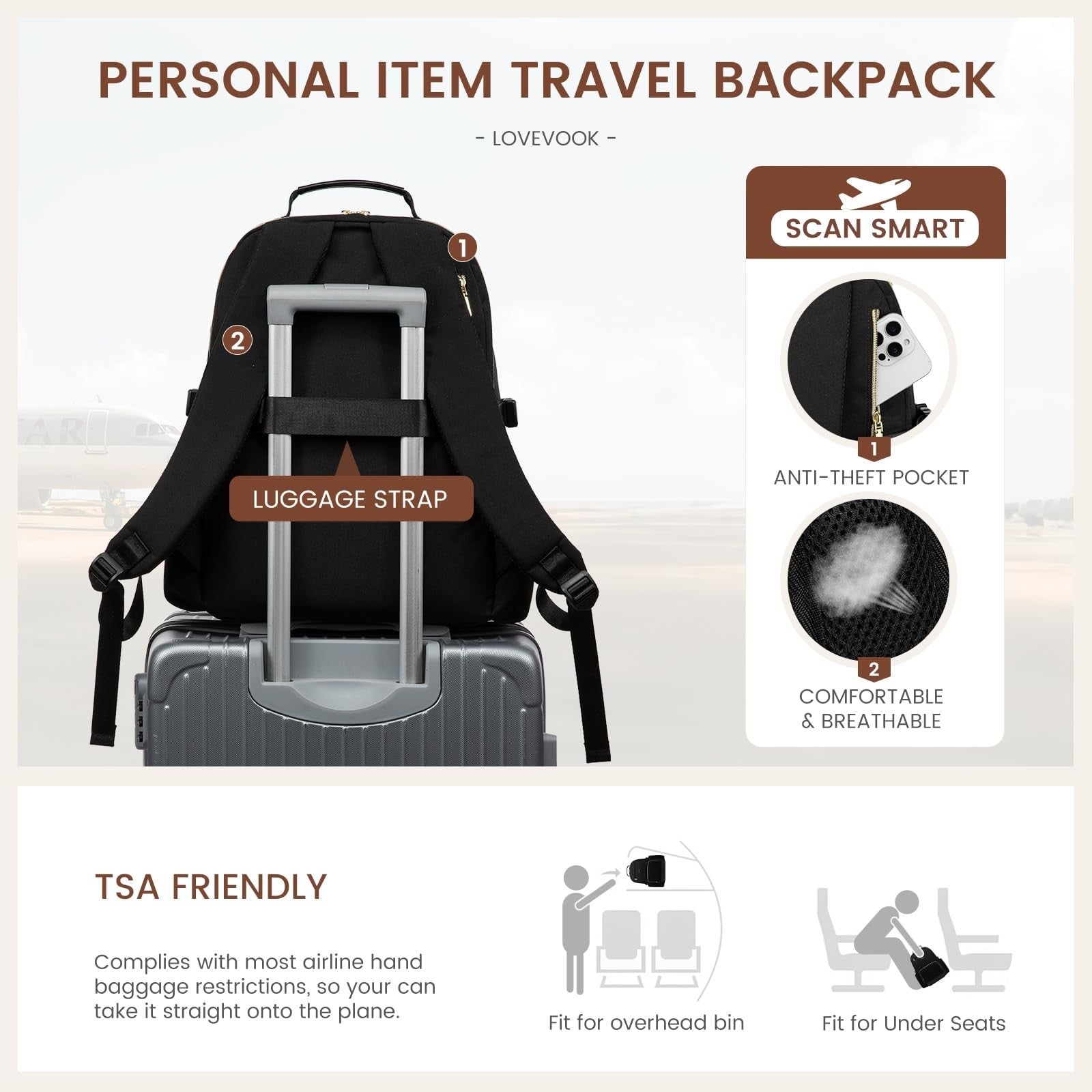 Stylish Waterproof Laptop Backpack for Women, 15.6" Large Capacity Travel Bag, D5