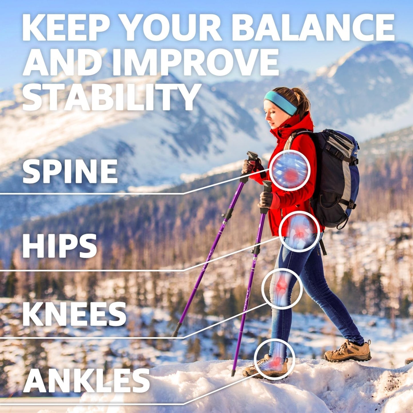 Collapsible Trekking Poles - Lightweight Aluminum Walking Sticks for Hiking, Cam2