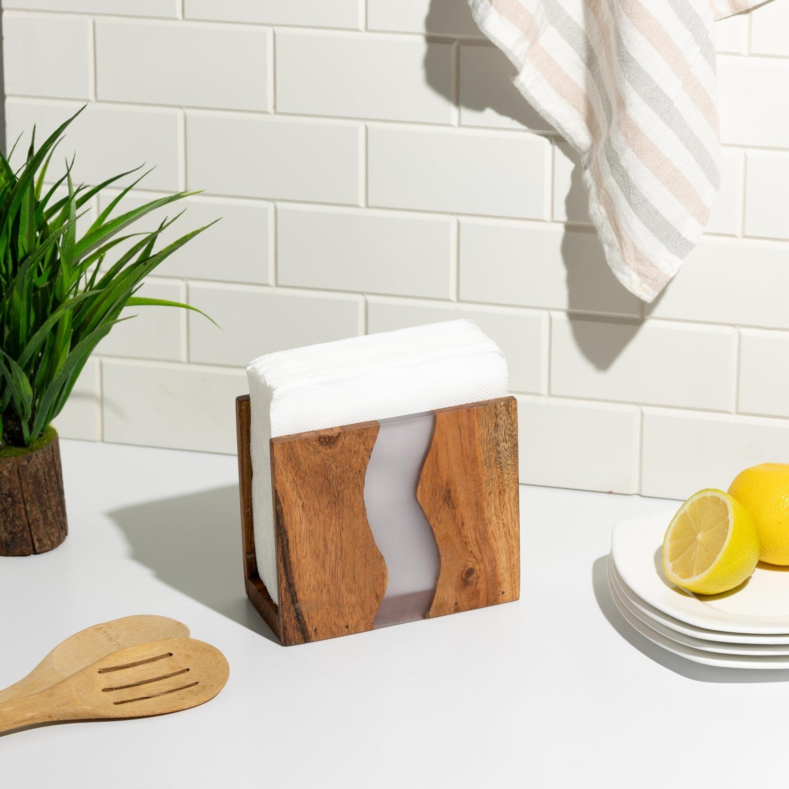Rustic Acacia Wood & Epoxy Resin Napkin Holder - Farmhouse Kitchen Organizer 6x53