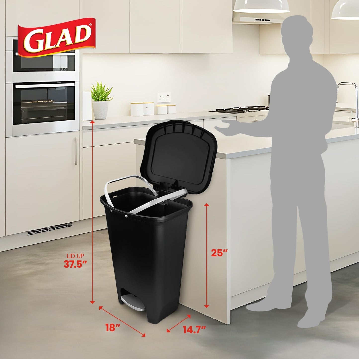 13 Gal Black Trash Can with Clorox Odor Control | Hands-Free Step-On Bin, Kitche2