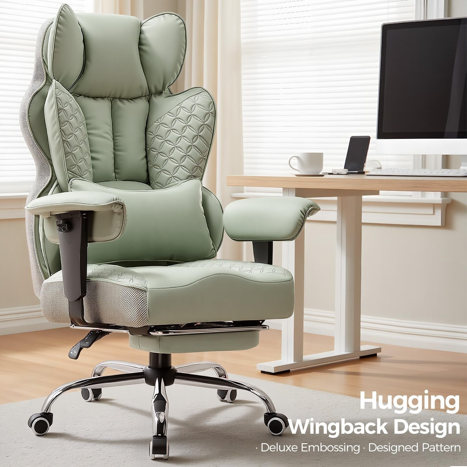 Big & Tall Gaming Chair 400lbs Heavy Duty Ergonomic Office Chair with Footrest,9