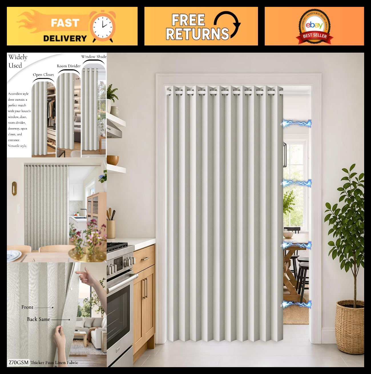 Folding Accordion Doors for Home Hallway   Fabric Panel, 1 Panel, W74 x L80, Nat0