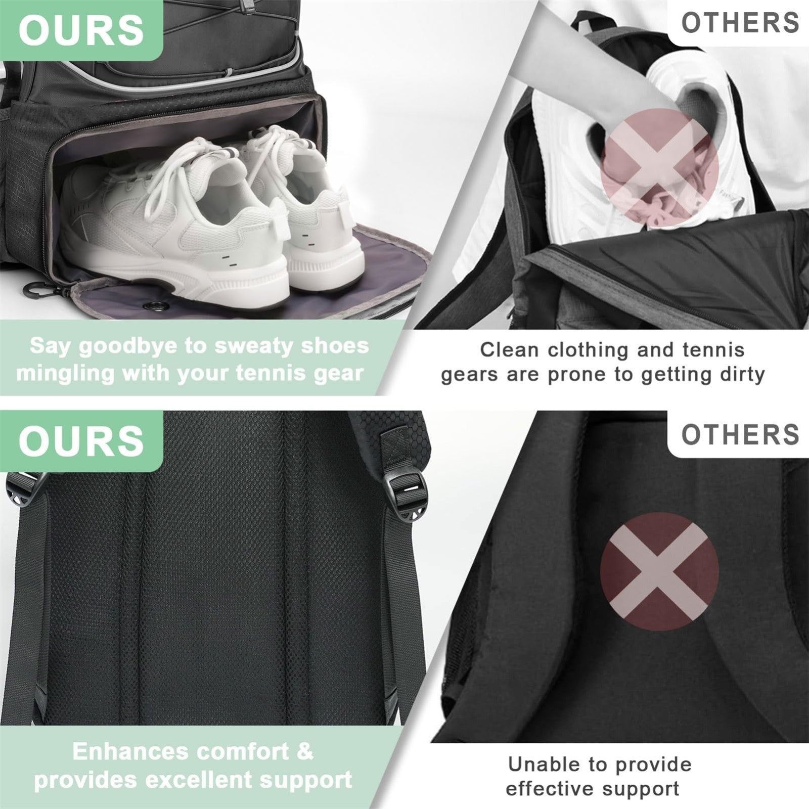 Tennis Bag for 2 Rackets, Professional Women's Tennis Backpack with Shoe Compart6