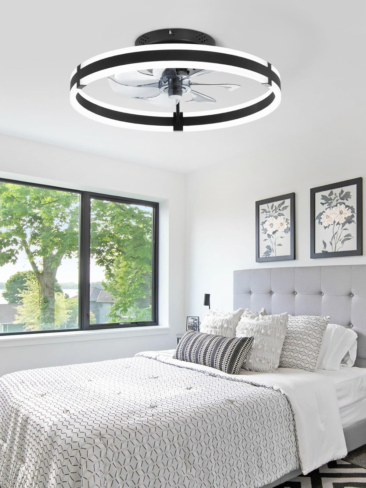 Low Profile 19.7'' Ceiling Fan with Lights & Remote, Dimmable LED, Quiet Motor,6