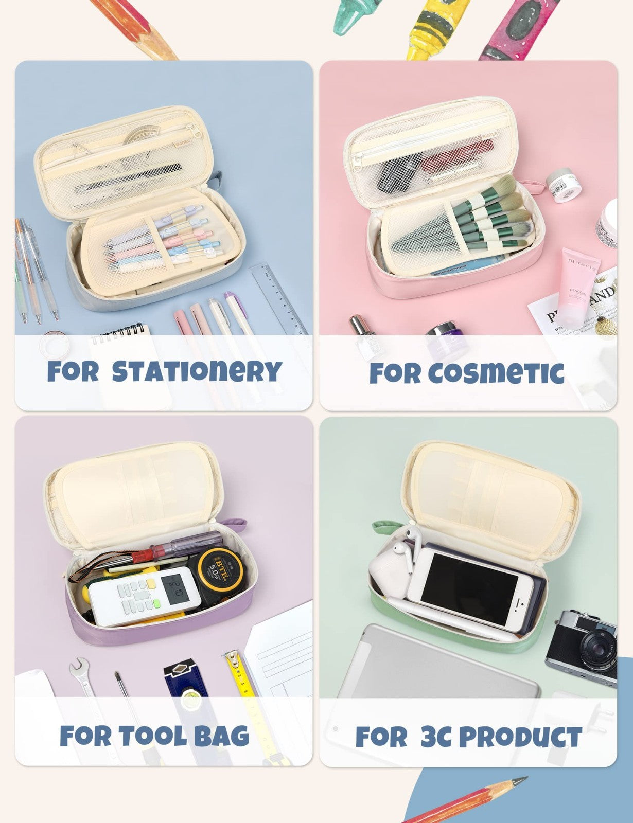 Aesthetic Pencil Case   Cute Large Zipper Pouch, Kawaii Stationery Organizer for7