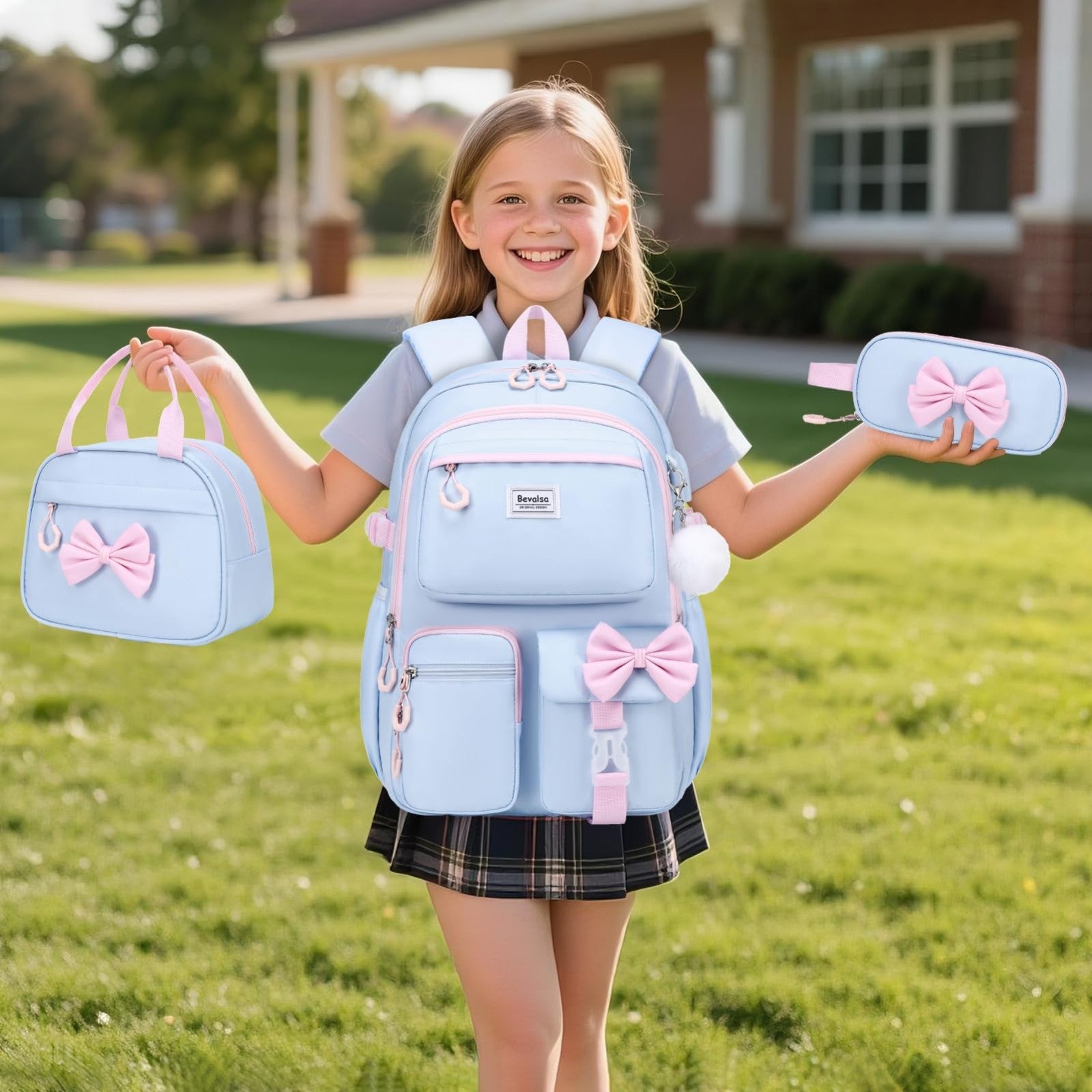 Cute Bow Backpack for Girls   School Bag with Lunch Bag & Pencil Case, Stylish &7