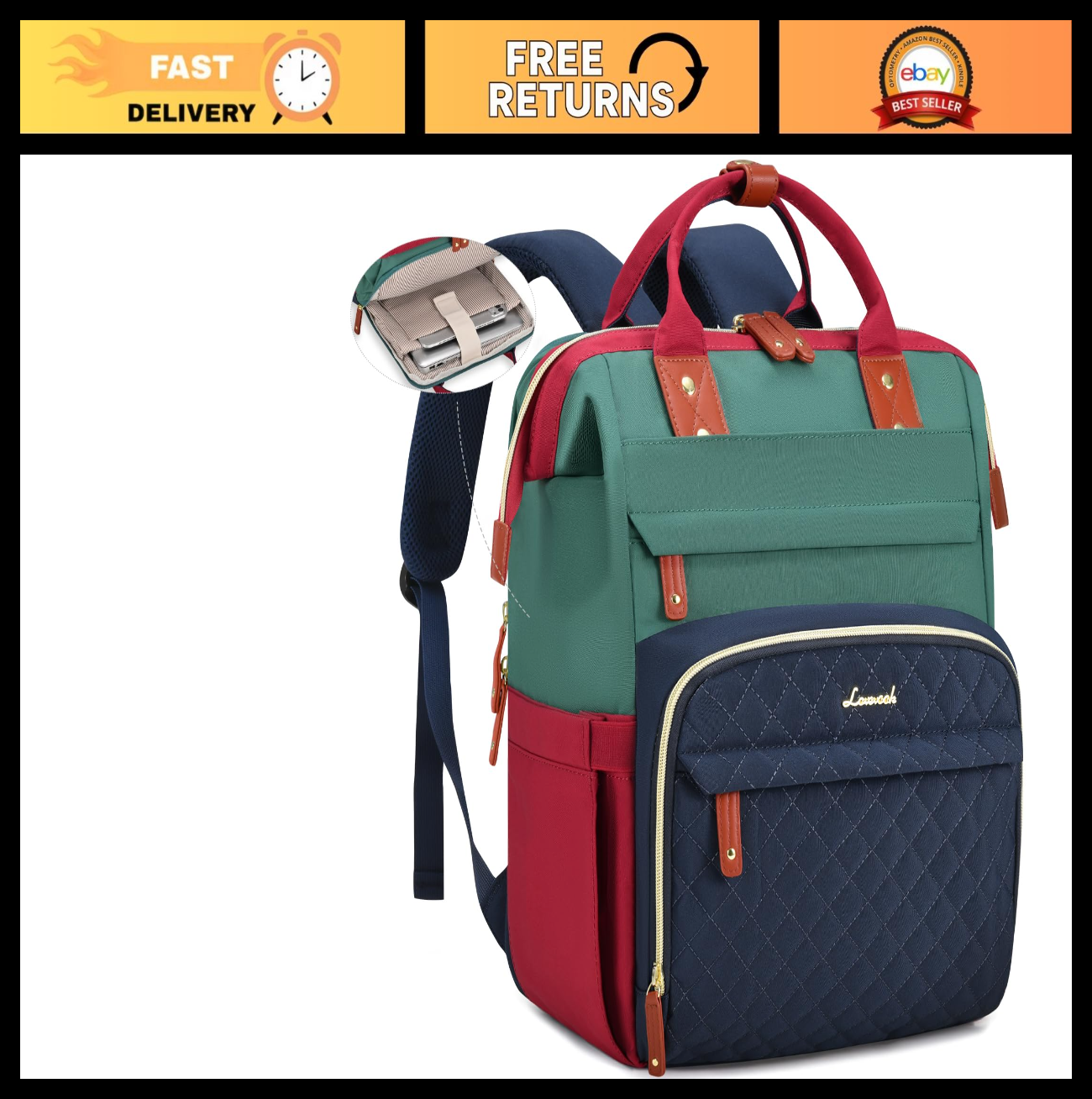 Waterproof Laptop Backpack for Women, 15.6" Travel Bag, Nurse Teacher Work Purse0