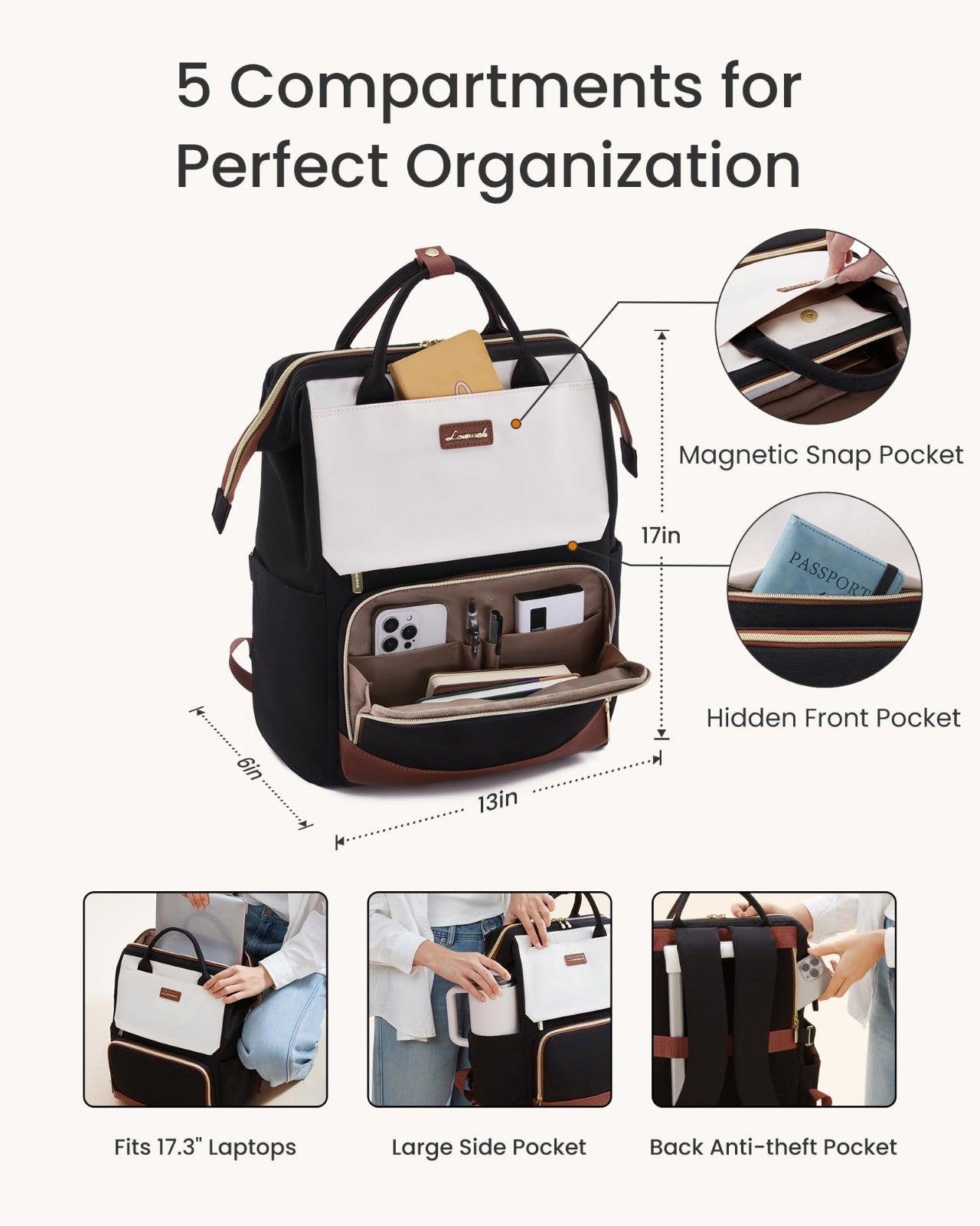Stylish Laptop Backpack for Women   Large Tumbler Holder, Travel, Work, Nurse, T3