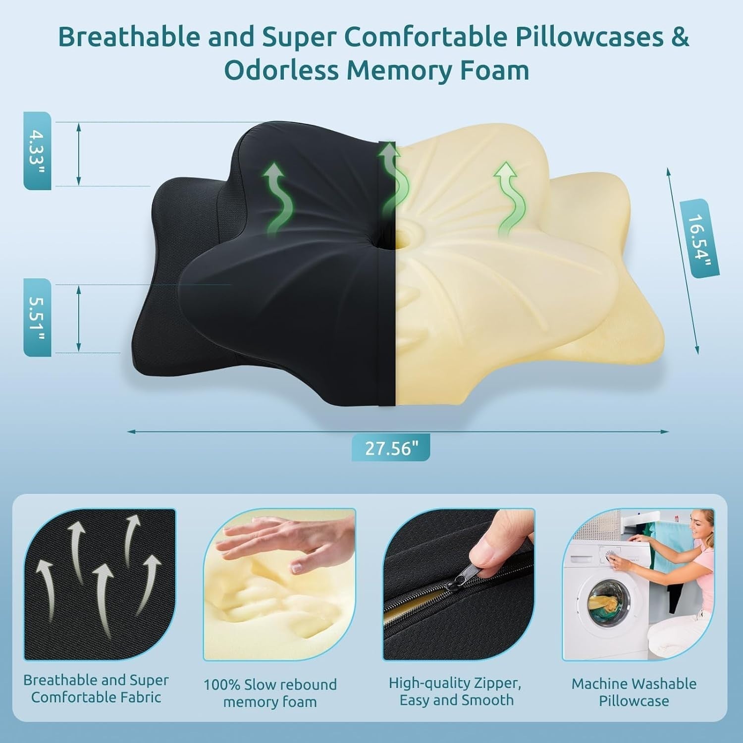 Cervical Memory Foam Pillow for Neck & Shoulder Pain Relief, Cooling Ergonomic S2