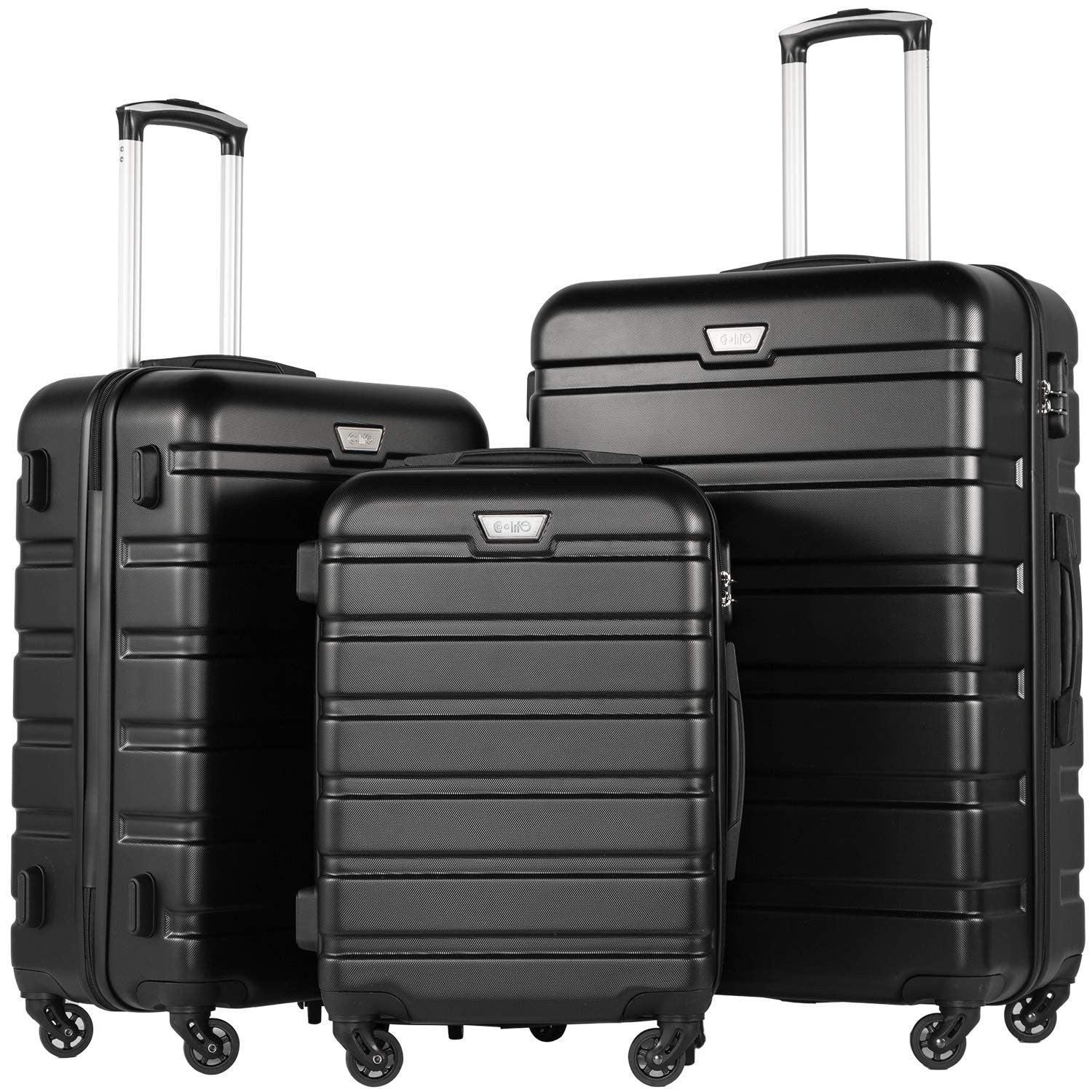 Lightweight 3-Piece Hardshell Luggage Set, 360° Spinner Wheels, TSA Lock, Black1