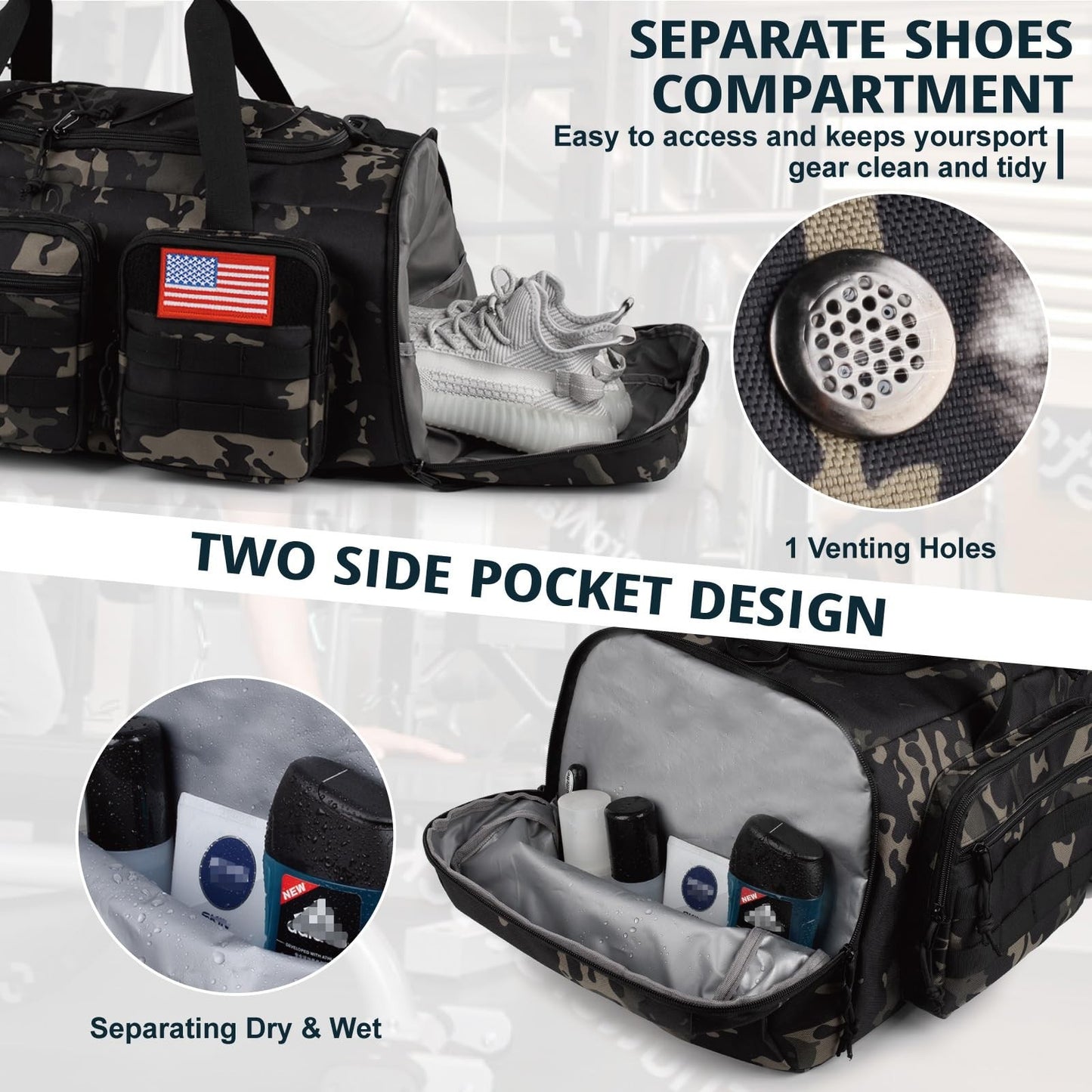 Large 50L Tactical Gym Duffle Bag for Men   3 in 1 Sports Travel Backpack6