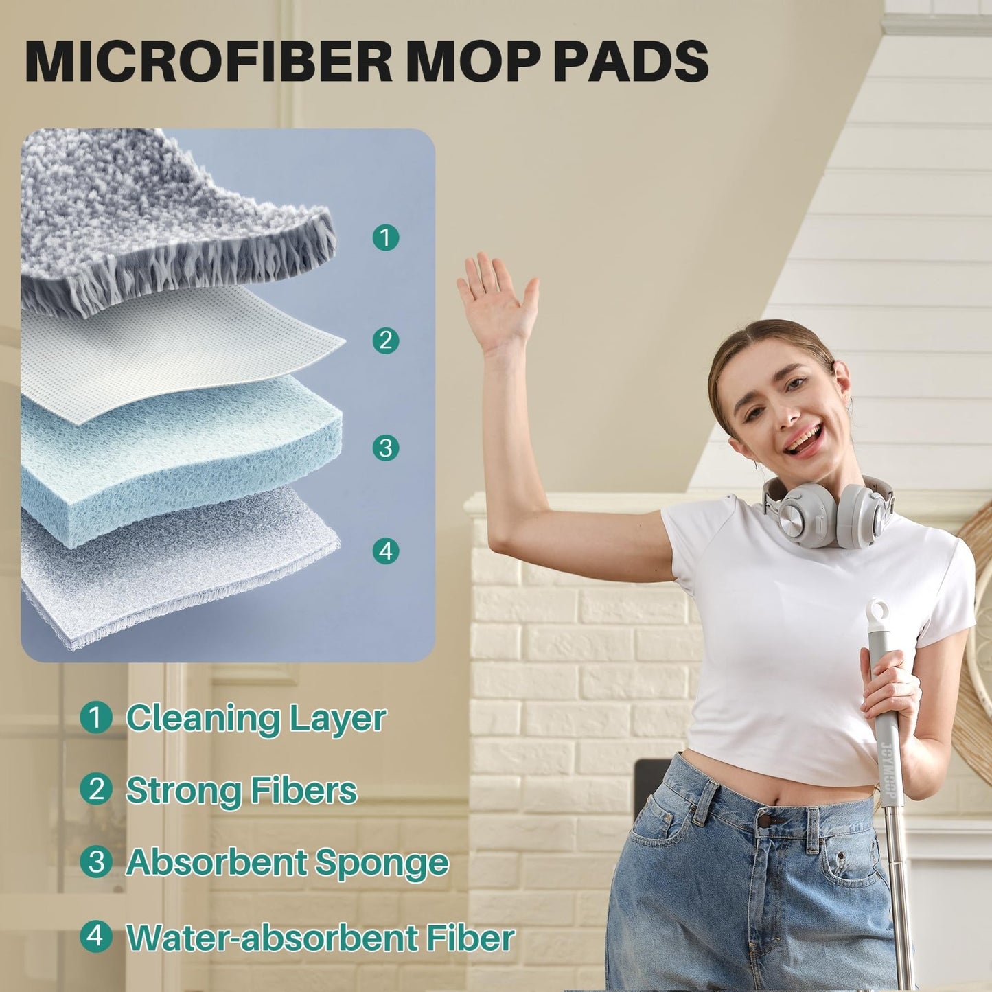 Flat Mop & Bucket System - Microfiber Floor Cleaner for Hardwood, Tile, Vinyl, 58