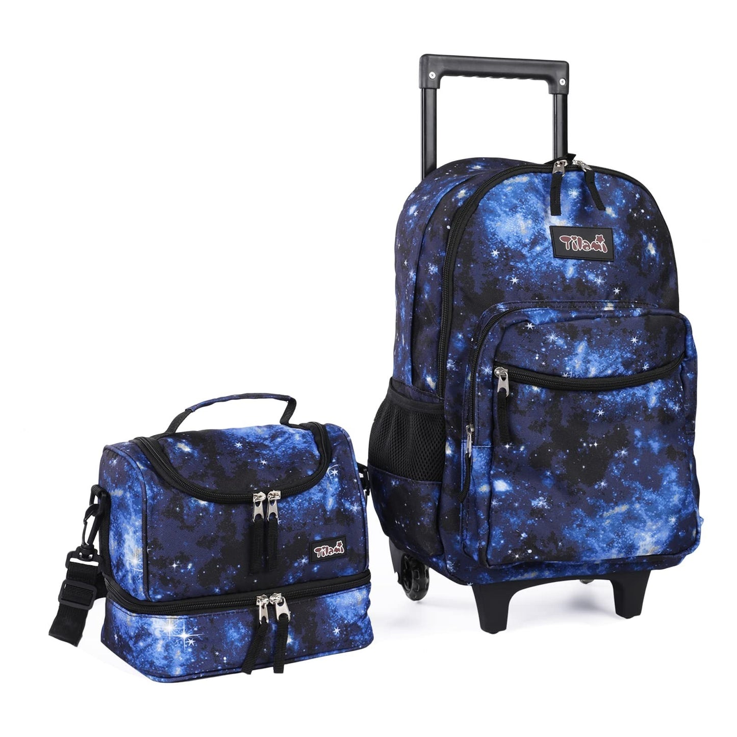 Wheeled Kids Backpack 18" with Lunch Bag, Double Handle, Galaxy Blue, Boys & Gir1