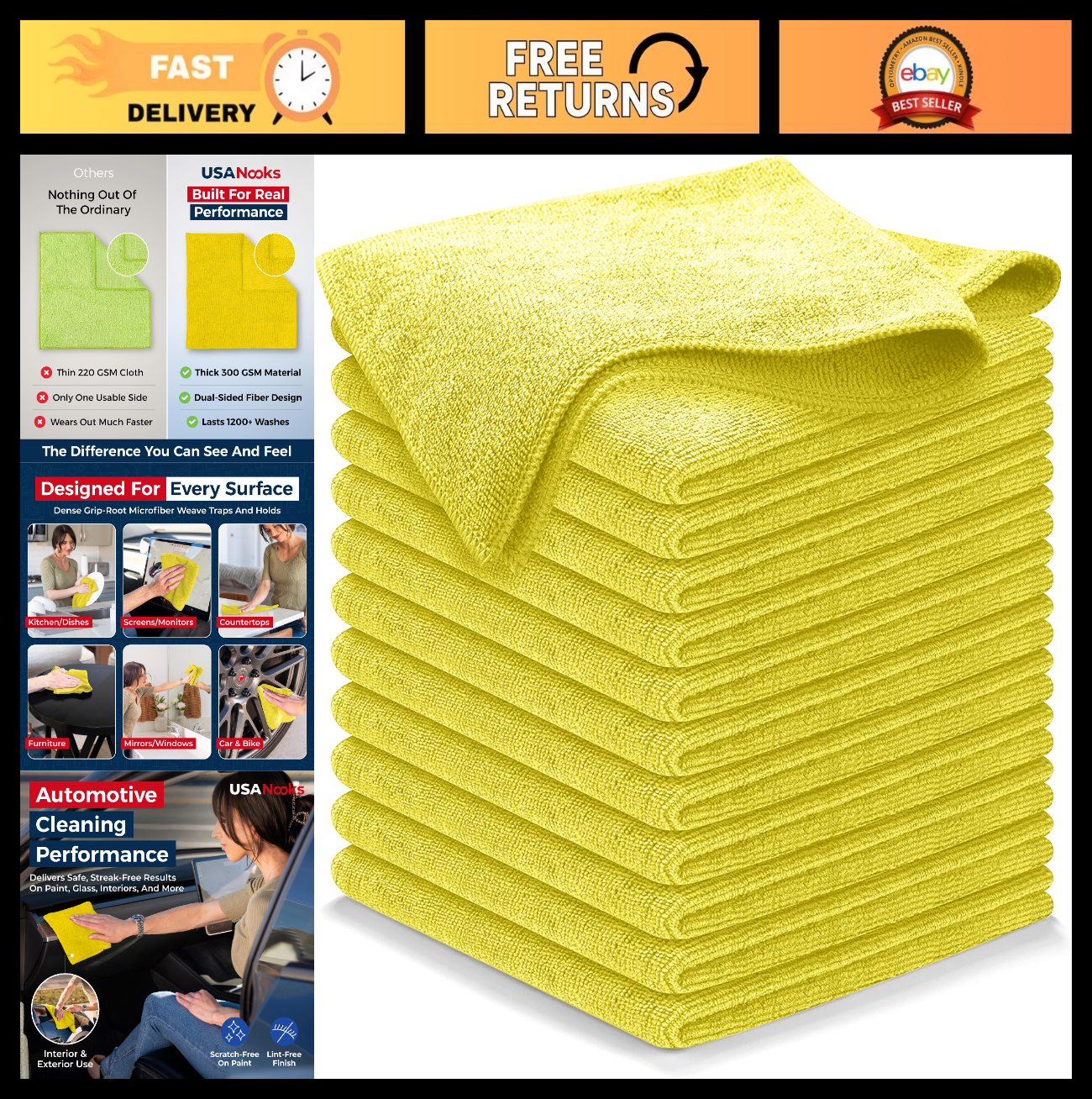 Ultra Absorbent Microfiber Cleaning Cloths   12 Pack, 12.5"x12.5", Streak Free S0