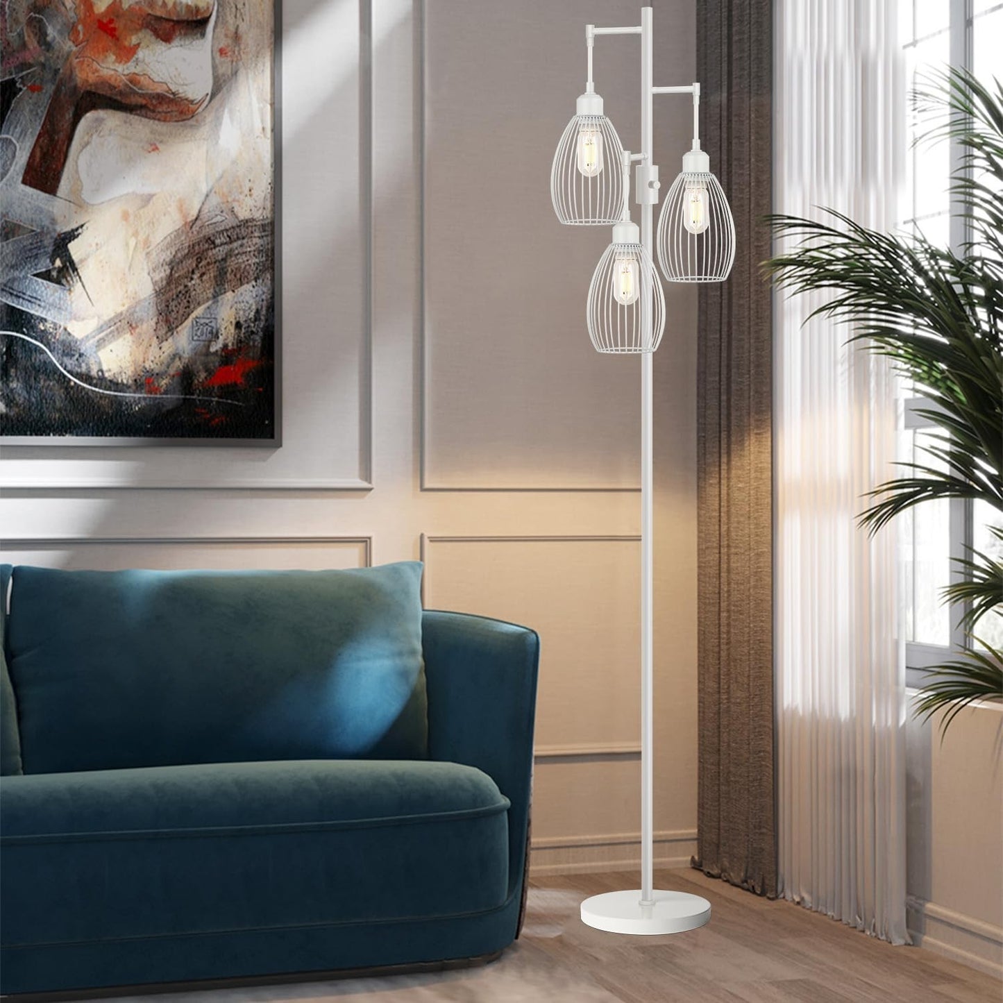 Dimmable Floor Lamp with 3 LED Edison Bulbs, Industrial Teardrop Design for Home3