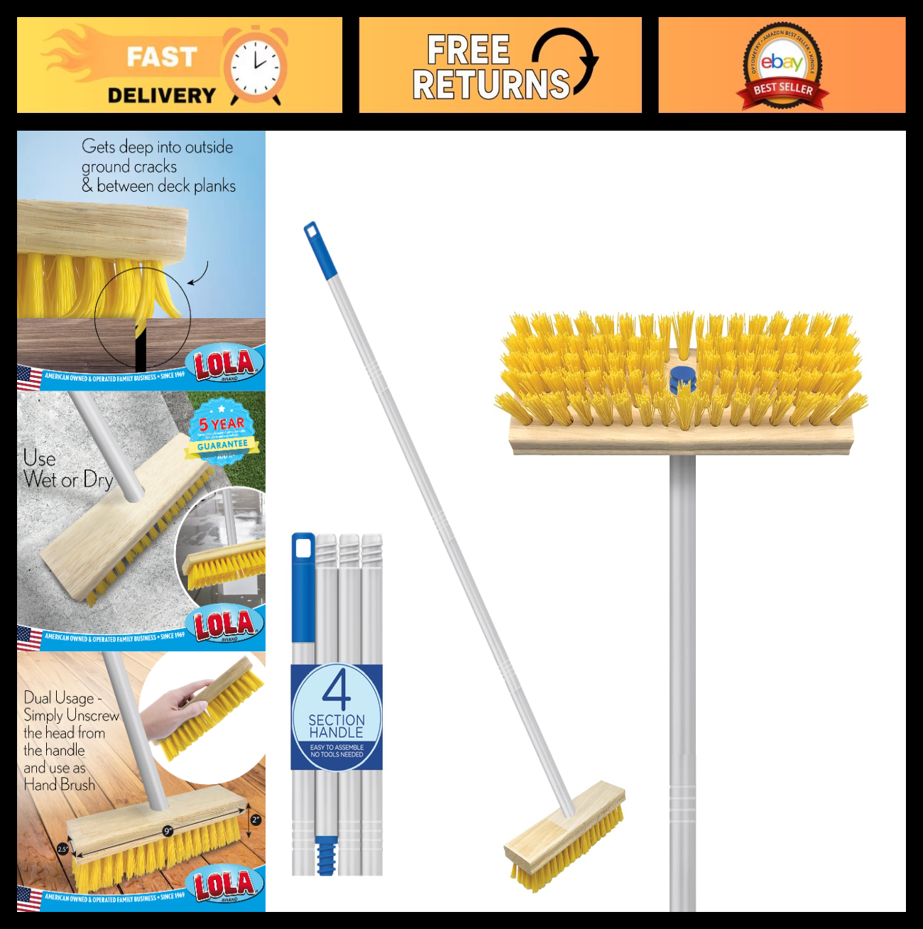 Durable Deck Scrub Brush - Outdoor Broom for Dirt, Grime, Leaves & Snow, 1 Count0
