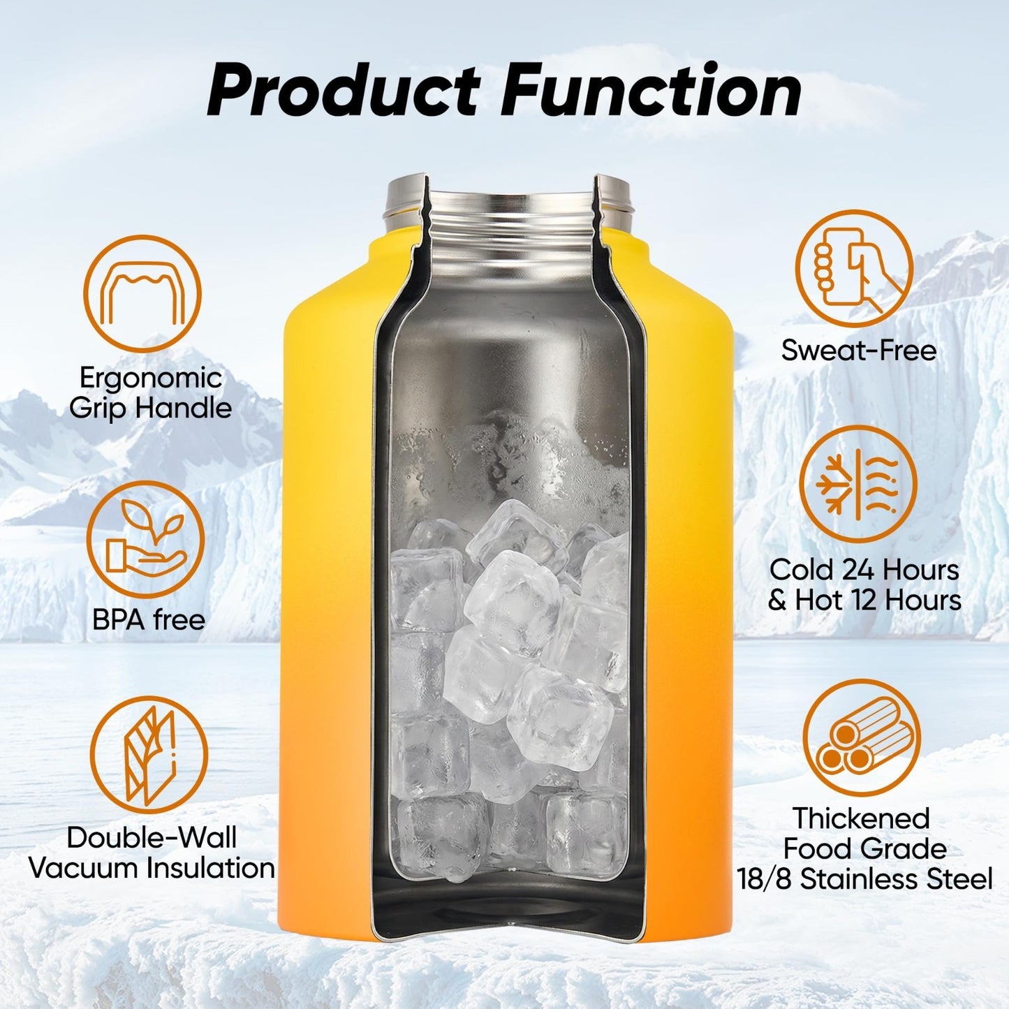 128oz Insulated Water Jug - Stainless Steel Gallon Bottle with Handle, Leakproof4