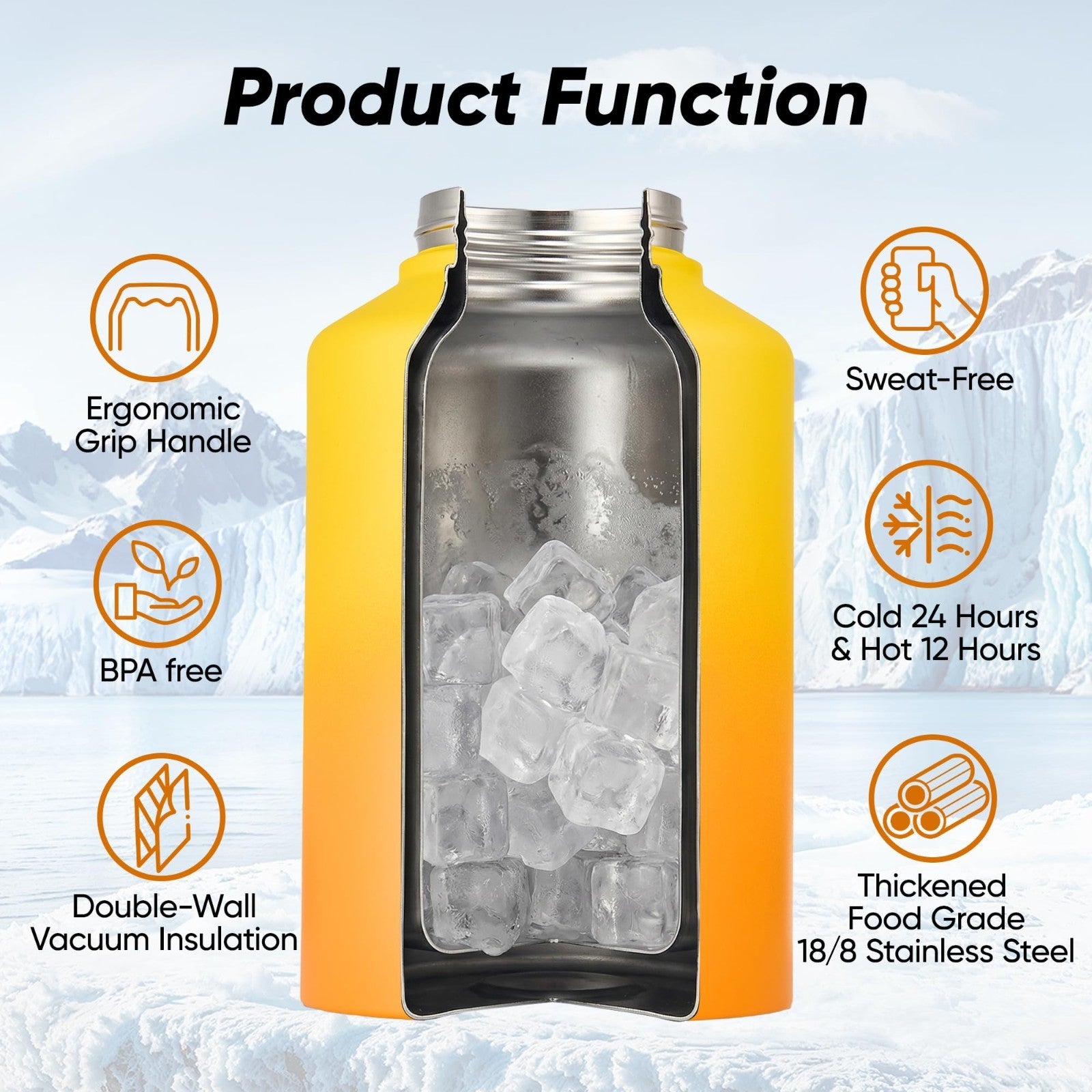 128oz Insulated Water Jug - Stainless Steel Gallon Bottle with Handle, Leakproof4