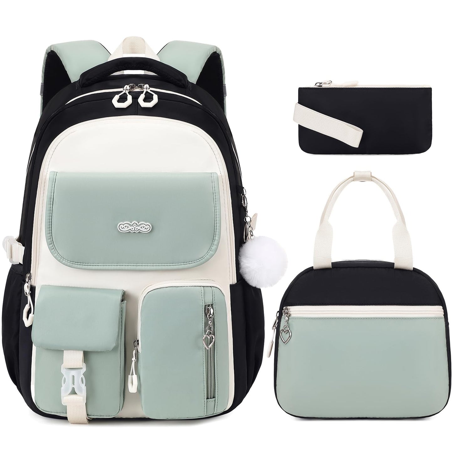 Girls' School Backpack Set 3PCS   Includes Lunch Box & Pencil Pouch, Stylish & D1