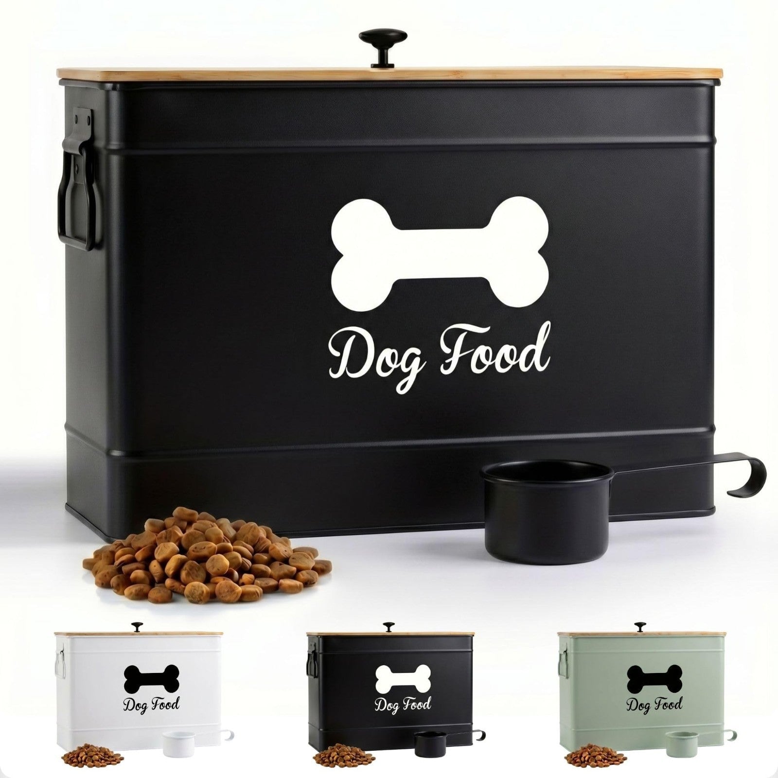 Airtight Metal Dog Food Storage Container, 15 20 lbs, 70 Cup Capacity, Bamboo Li1