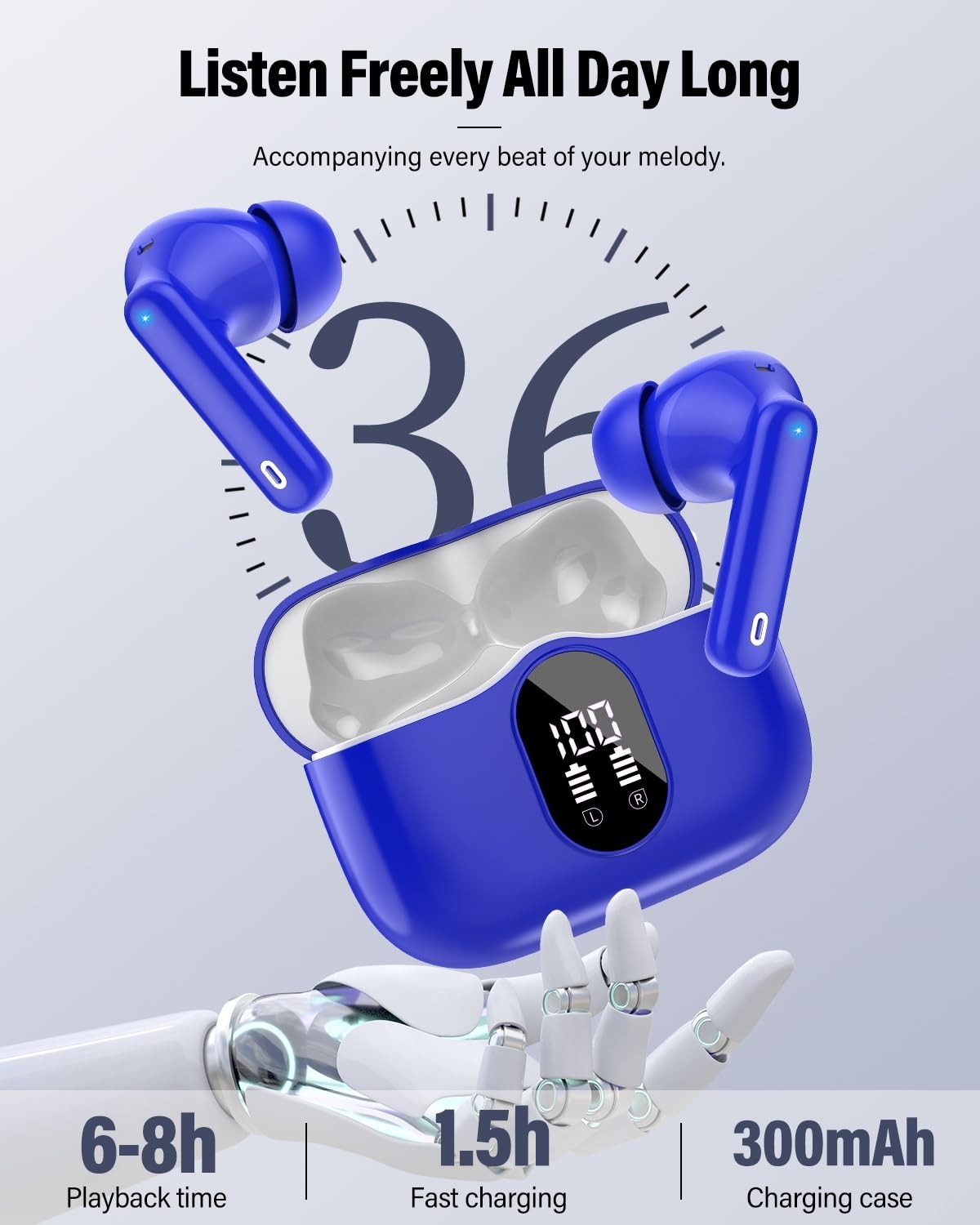 Wireless Bluetooth 5.4 Earbuds, Noise Cancelling, IP7 Waterproof, 36H Playtime,6