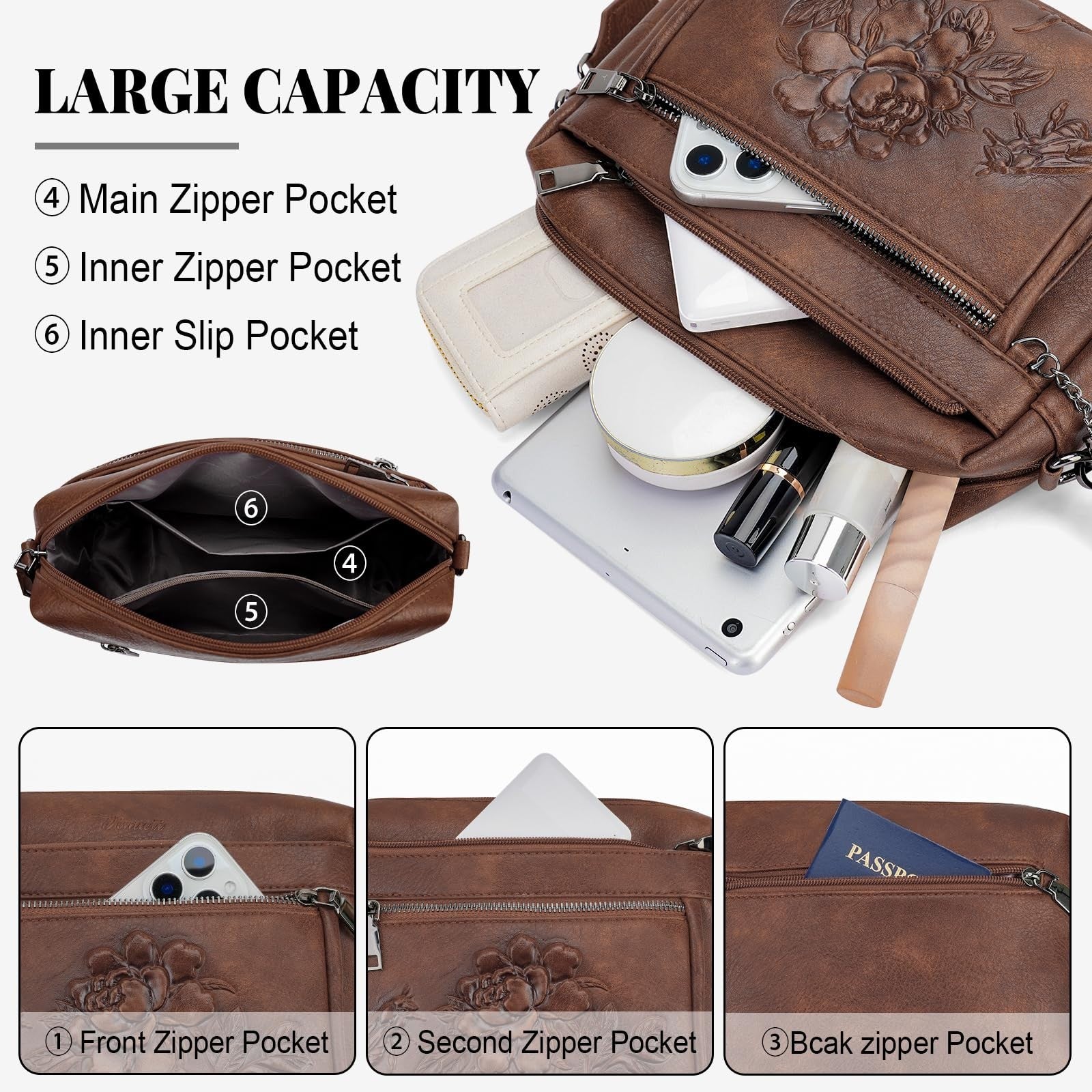 Vegan Leather Crossbody Bag for Women, Stylish Embossed Purse, Fashion Handbag3