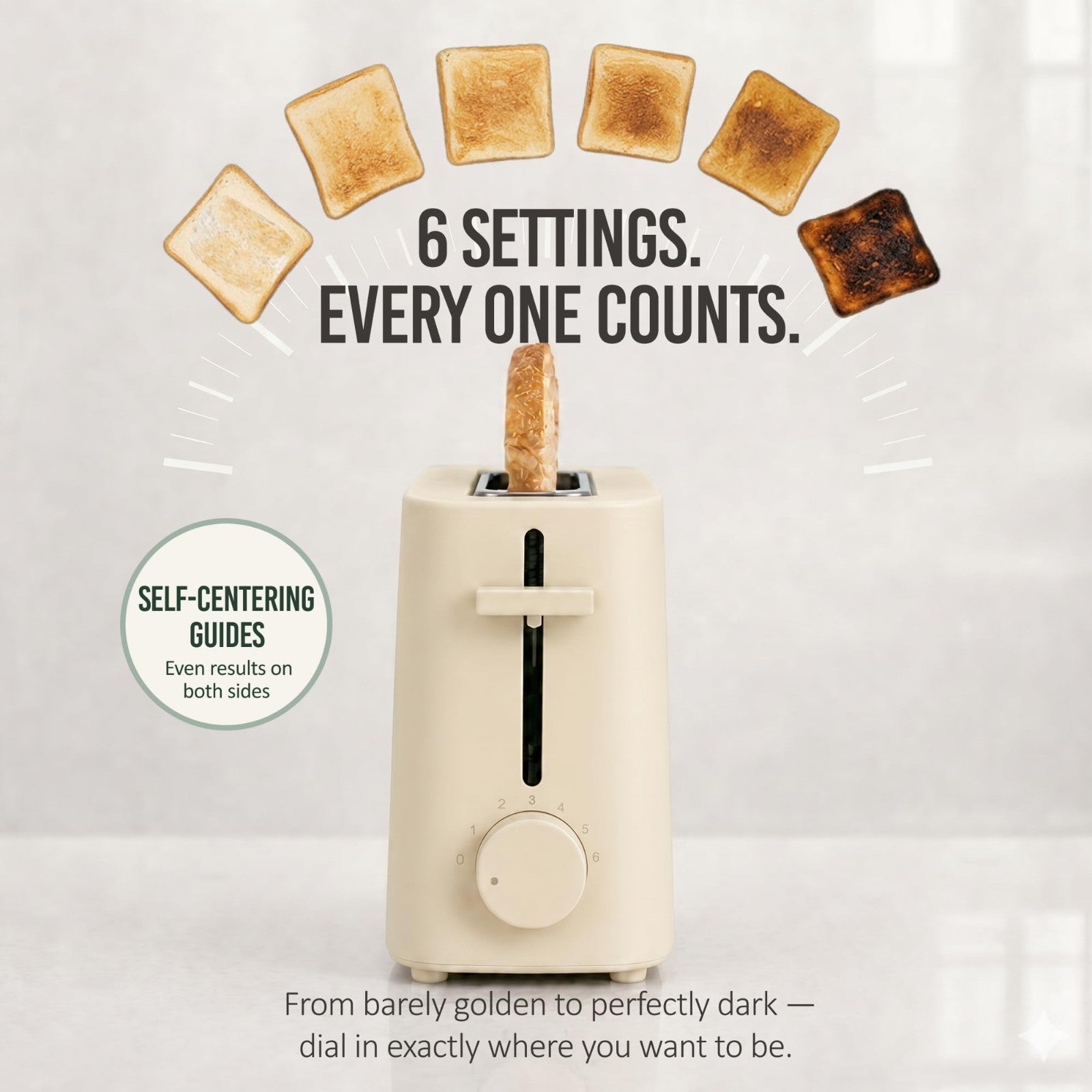 Slim 2 Slice Toaster with Wide Slot – Adjustable Browning Dial & Drop down Crumb4