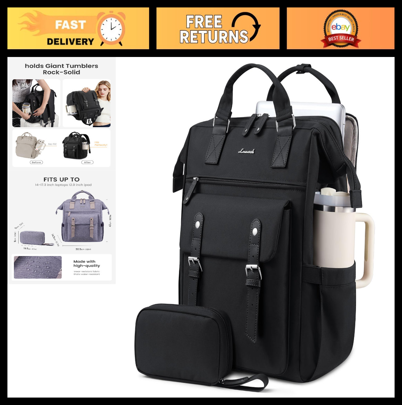 Stylish Waterproof Laptop Backpack for Women, 17.3" Travel Bag with Tumbler Hold0