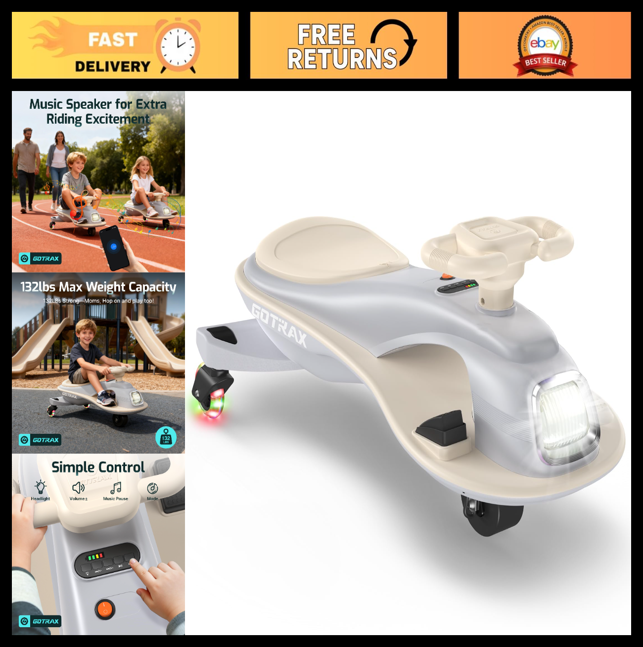 Electric Wiggle Car for Kids 3-8, 12V Battery, Bluetooth, 120 Min Ride Time0