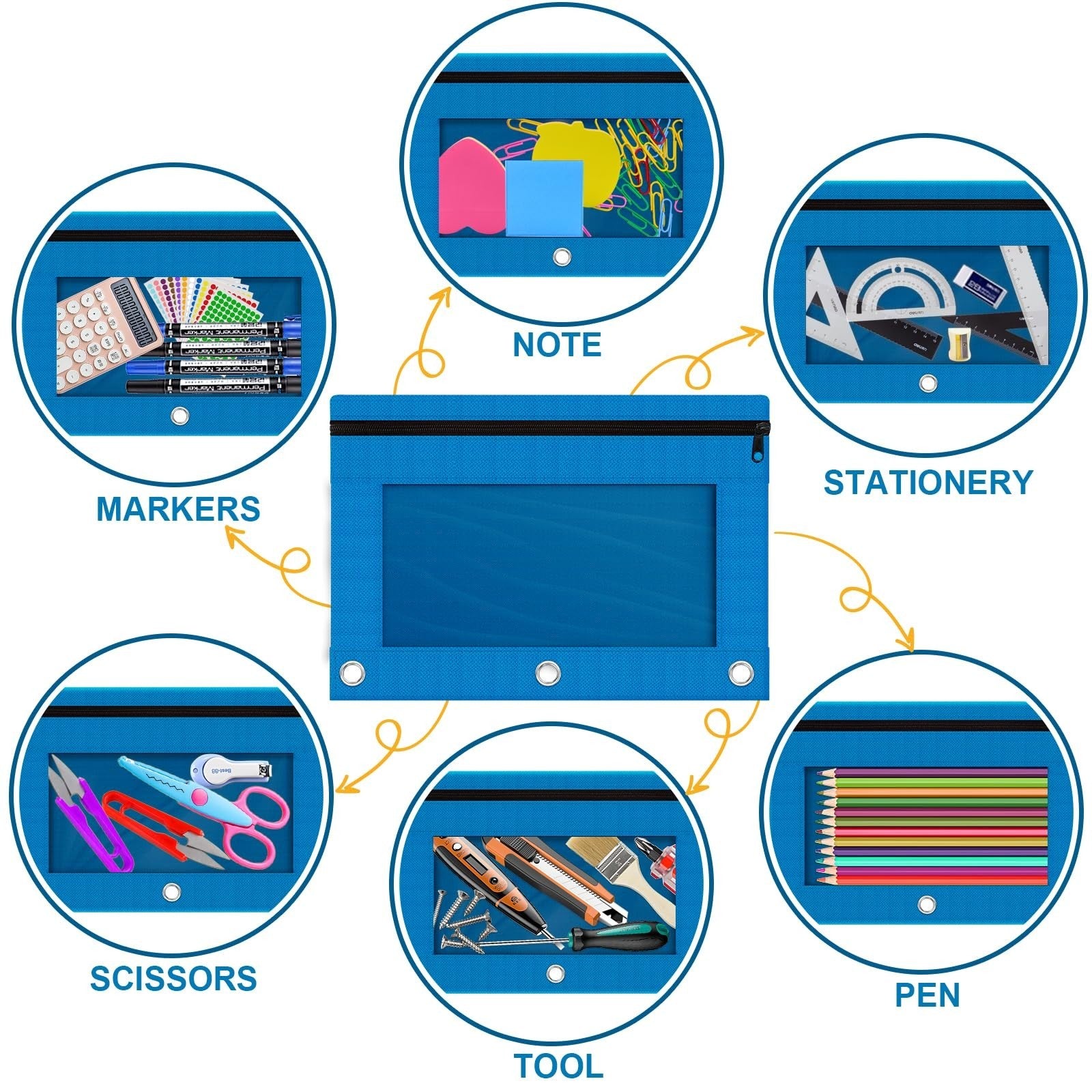 63 Pcs Clear Window Pencil Pouch for 3 Ring Binder, Smooth Zipper, School Suppli6