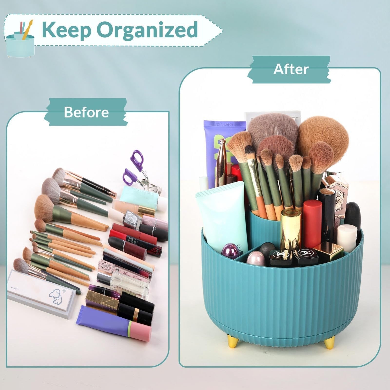 Rotating Makeup & Pencil Organizer   Dual Purpose Desk Holder with 5 Slots, Idea5
