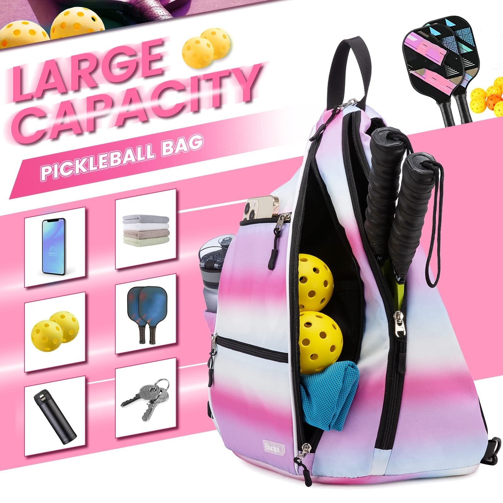 Adjustable Pickleball Backpack with Fence Hook, Large Capacity & Safety Pocket3
