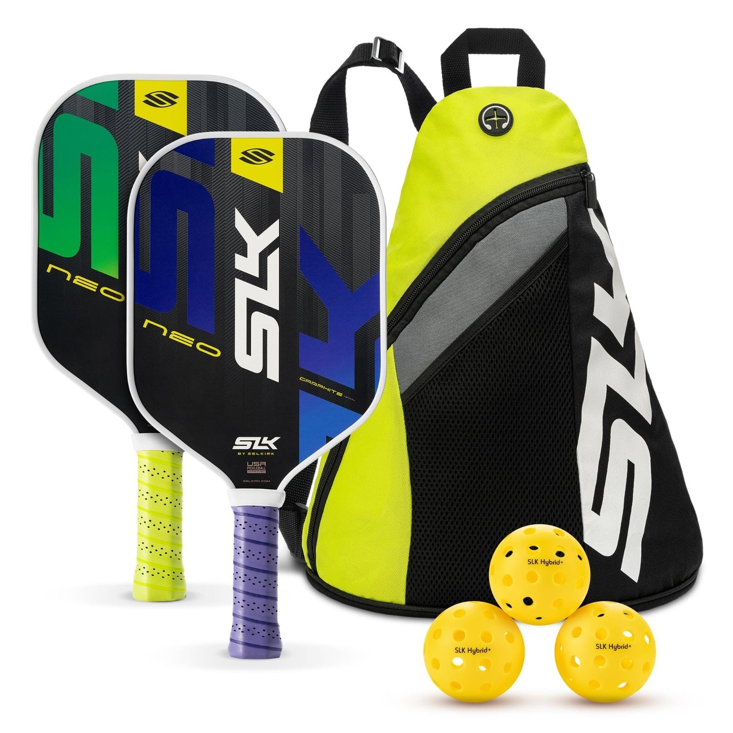 Set of 2 Pickleball Paddles with Pickleballs & Sling Bag | Graphite/Fiberglass R1