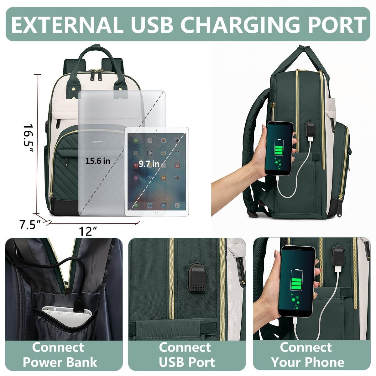Stylish 15.6" Laptop Backpack for Women   Waterproof Travel Bag with USB Charger3